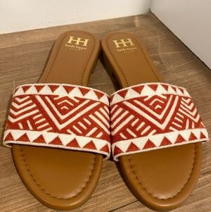 Haute Hippie Aztec Embro Orange Rust Slide Sandals Size 10